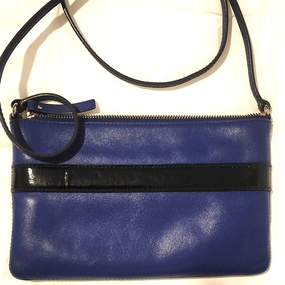 Kate Spade Janelle Cobalt Blue w/ Black Patent Leather Bow Crossbody - Picture 2 of 8